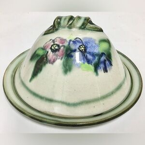 Studio Art Pottery Floral Butter or Cheese Dome Dish